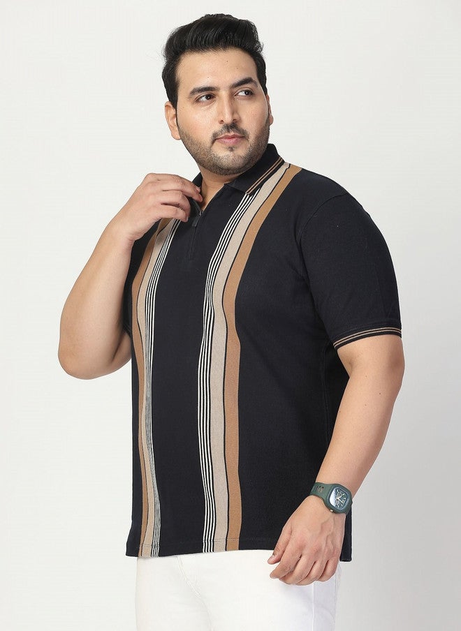 PlusS Men's Black Striped Polo T-Shirt - Image 3