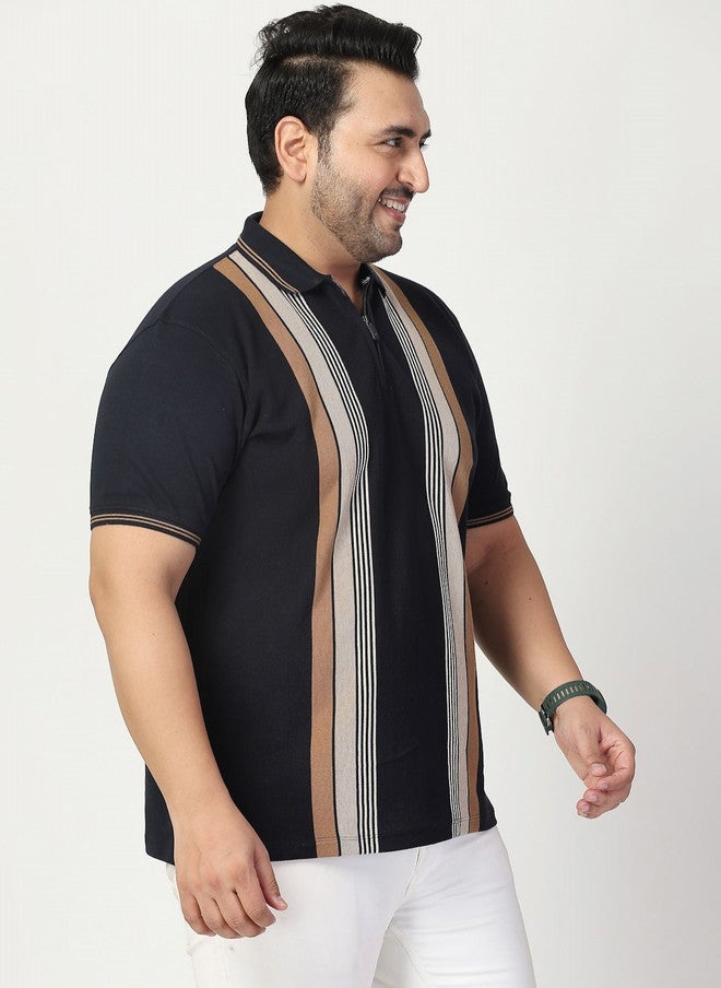 PlusS Men's Black Striped Polo T-Shirt - Image 4