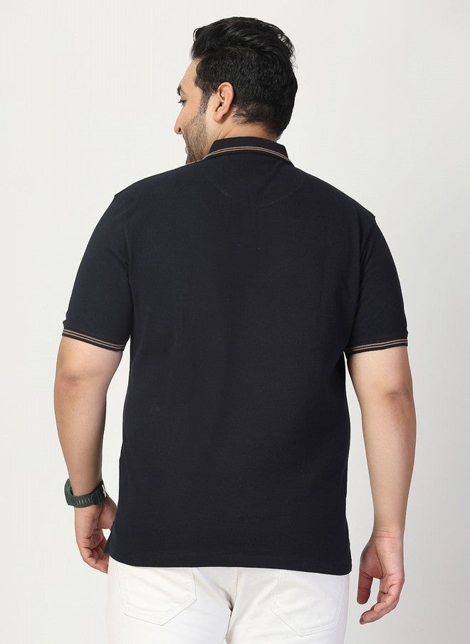 PlusS Men's Black Striped Polo T-Shirt - Image 5