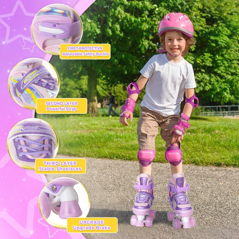 Nattork Toddler Roller Skates for Little Kids Toddler Ages 3-5 3 4 5, 4 Size Adjustable Girls Rainbow Quad Skates with All Light Up Wheels - Best Birthday Gift for Outdoor Sports - Image 4