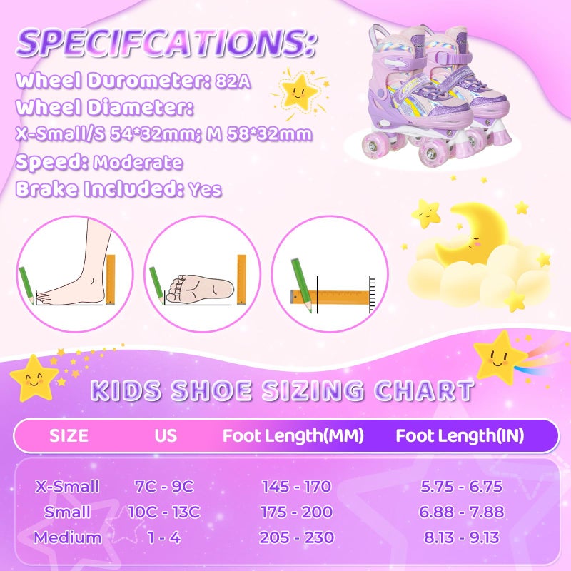 Nattork Toddler Roller Skates for Little Kids Toddler Ages 3-5 3 4 5, 4 Size Adjustable Girls Rainbow Quad Skates with All Light Up Wheels - Best Birthday Gift for Outdoor Sports - Image 5