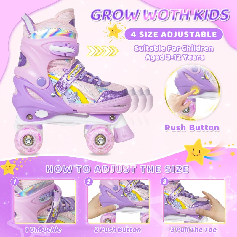 Nattork Toddler Roller Skates for Little Kids Toddler Ages 3-5 3 4 5, 4 Size Adjustable Girls Rainbow Quad Skates with All Light Up Wheels - Best Birthday Gift for Outdoor Sports - Image 2