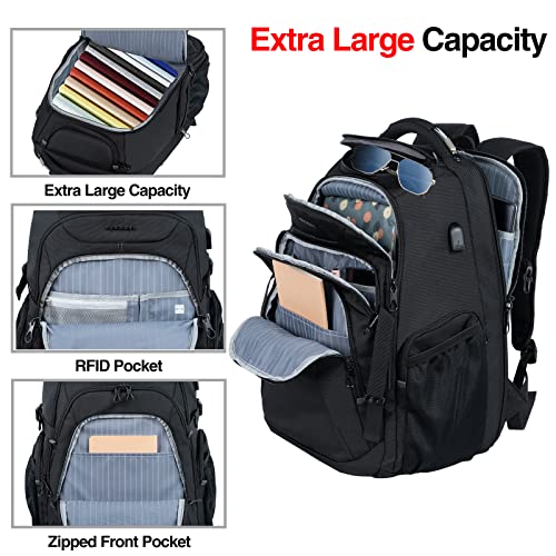 KROSER Travel Laptop Backpack 18.4 Inch XXXL Gaming Backpack with Hard Shell Saferoom RFID Pockets Water-Repellent Business College Daypack Stylish Laptop Bag for Men/Women-Black - Image 2