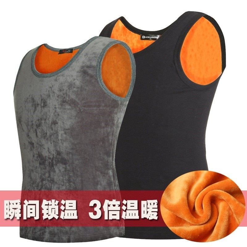 Winter Fleece-Lined Thickened Warm Vest Men'S Cotton Underwear Waistcoat Sports Plus Size Base Shirt Cold-Proof Crewneck Vest - Image 2