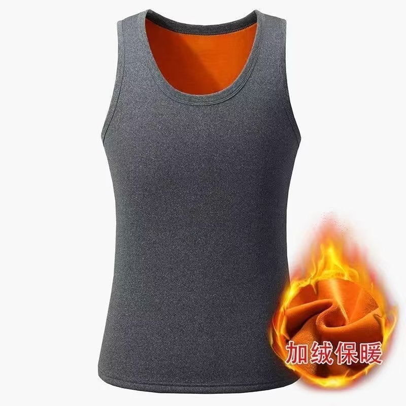Winter Fleece-Lined Thickened Warm Vest Men'S Cotton Underwear Waistcoat Sports Plus Size Base Shirt Cold-Proof Crewneck Vest - Image 5