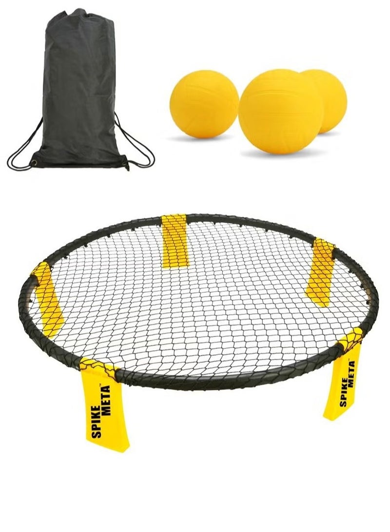 مجموعة لعبة سبايكبول المحمولة للكرة الطائرة الشاطئية، شبكة خارجية مستديرة، 3 كرات مع حقيبة حمل - Image 4