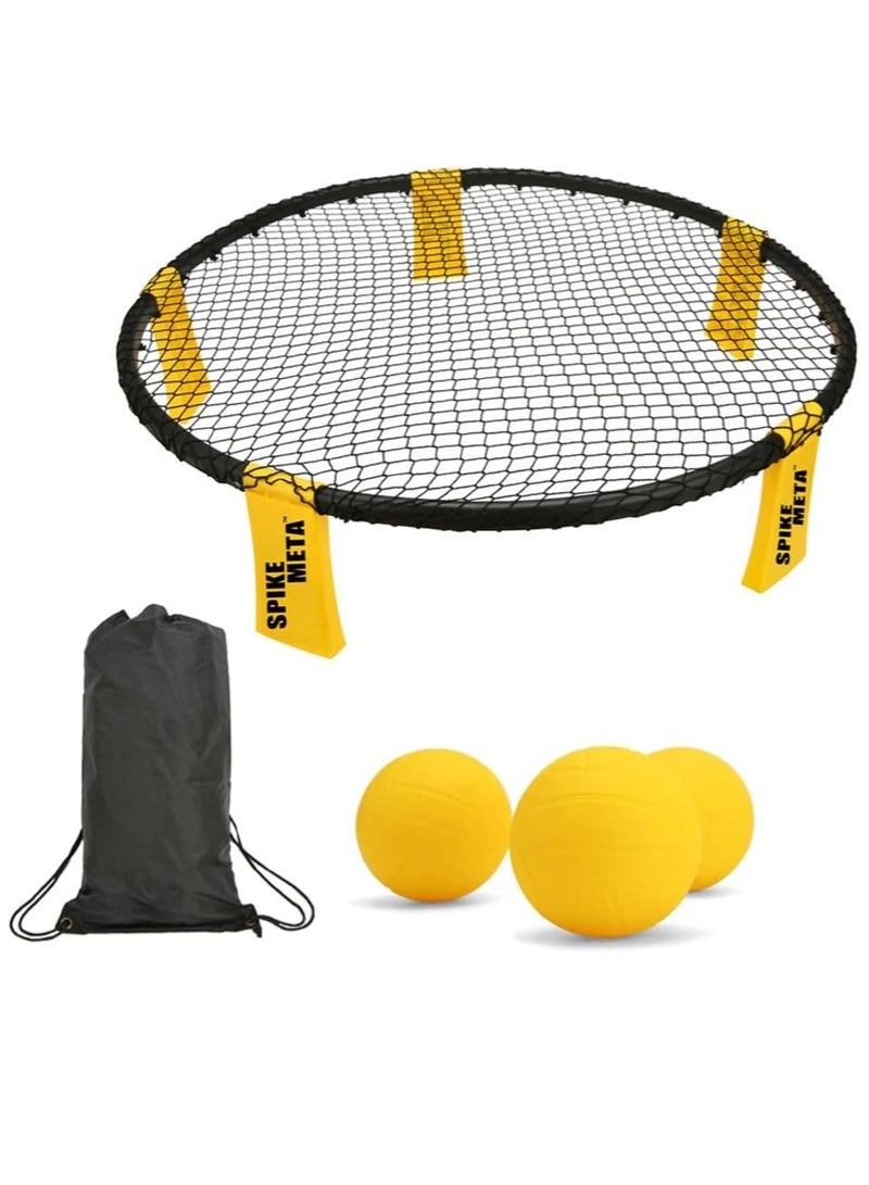 مجموعة لعبة سبايكبول المحمولة للكرة الطائرة الشاطئية، شبكة خارجية مستديرة، 3 كرات مع حقيبة حمل - Image 1