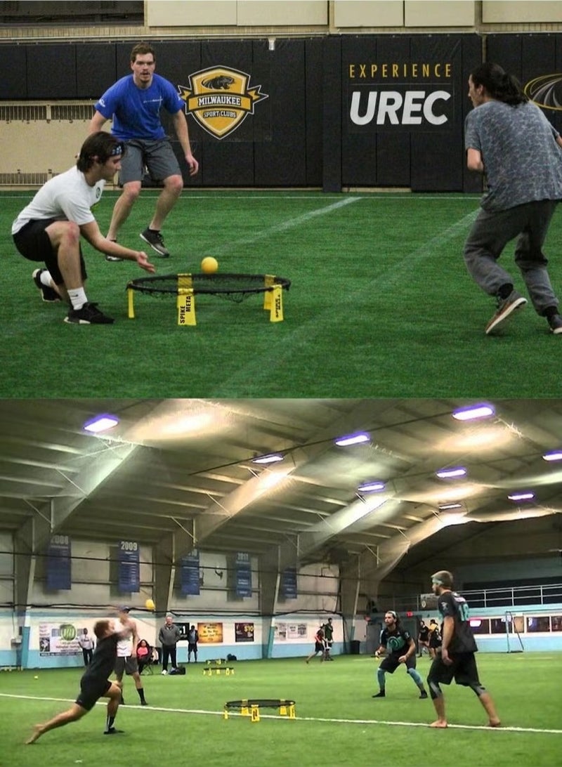 مجموعة لعبة سبايكبول المحمولة للكرة الطائرة الشاطئية، شبكة خارجية مستديرة، 3 كرات مع حقيبة حمل - Image 3