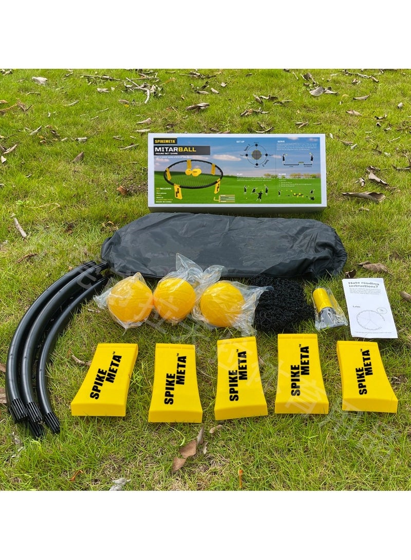 مجموعة لعبة سبايكبول المحمولة للكرة الطائرة الشاطئية، شبكة خارجية مستديرة، 3 كرات مع حقيبة حمل - Image 2