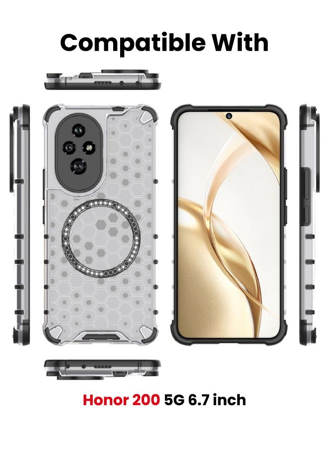 Honor 200 5G Case, Magnetic [Compatible with Magsafe] Composite Material Case Cover, Beehive Style Design, Four Corners Anti-Fall Full Body Shockproof Case Cover for Honor 200 5G 6.7 inch - Image 2