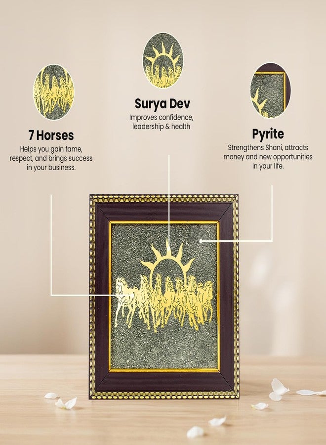 Astrotalk 7 Horses on Raw Pyrite Frame | Seven Horses Wall Decor Pyrite Stone Frame for Success & Fame | Vastu Items for Money Attraction | Wall Decor | Ideal Gift | 7.5x7.5 Inch | 1 Piece - Image 4