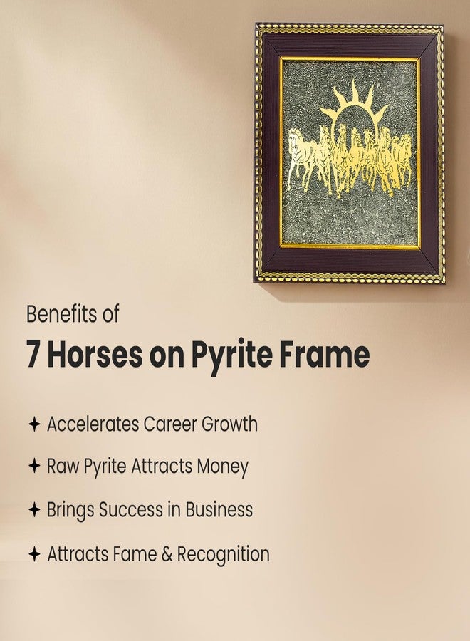Astrotalk 7 Horses on Raw Pyrite Frame | Seven Horses Wall Decor Pyrite Stone Frame for Success & Fame | Vastu Items for Money Attraction | Wall Decor | Ideal Gift | 7.5x7.5 Inch | 1 Piece - Image 2