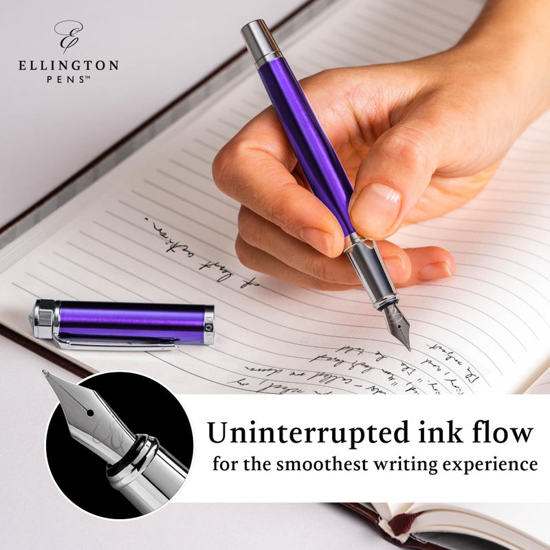 Ellington Pens Luxury Fountain Pen Set - Smooth Medium Nib - Includes 3 Ink Cartridges, Refillable Ink Converter, Gift Box - Fountain Pens For Writing, Calligraphy, Journaling, Sketching (Purple Haze) - Image 4