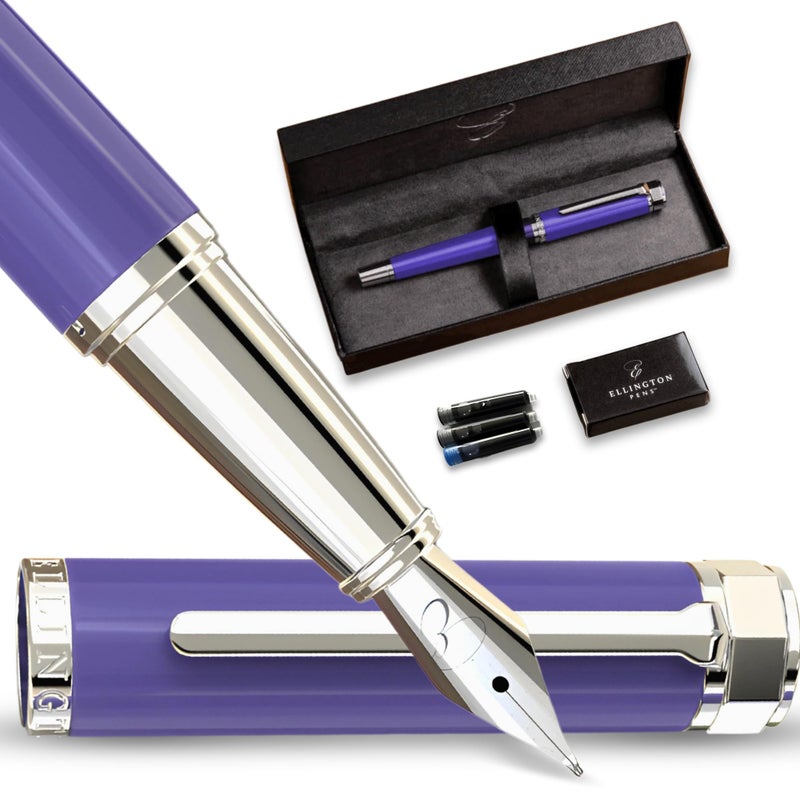 Ellington Pens Luxury Fountain Pen Set - Smooth Medium Nib - Includes 3 Ink Cartridges, Refillable Ink Converter, Gift Box - Fountain Pens For Writing, Calligraphy, Journaling, Sketching (Purple Haze) - Image 1