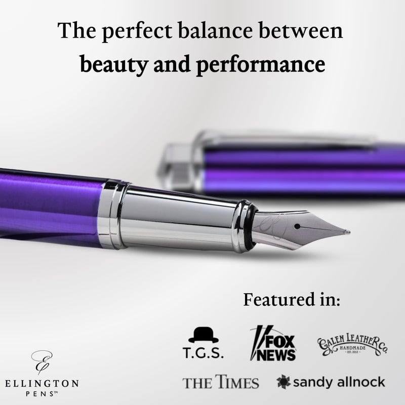 Ellington Pens Luxury Fountain Pen Set - Smooth Medium Nib - Includes 3 Ink Cartridges, Refillable Ink Converter, Gift Box - Fountain Pens For Writing, Calligraphy, Journaling, Sketching (Purple Haze) - Image 2