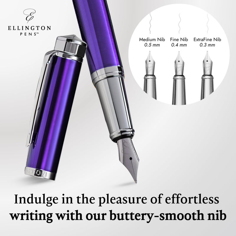 Ellington Pens Luxury Fountain Pen Set - Smooth Medium Nib - Includes 3 Ink Cartridges, Refillable Ink Converter, Gift Box - Fountain Pens For Writing, Calligraphy, Journaling, Sketching (Purple Haze) - Image 5