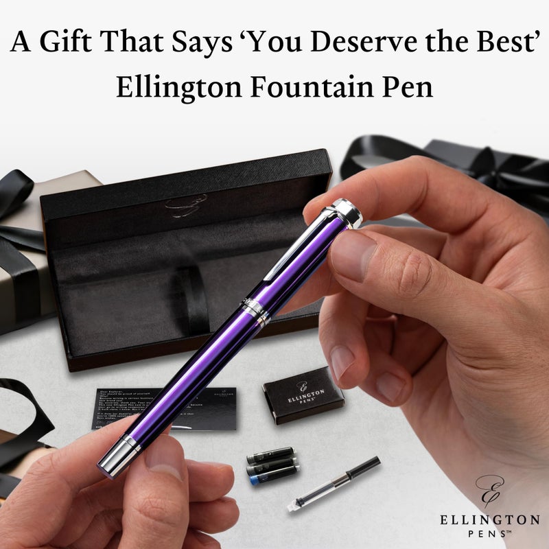 Ellington Pens Luxury Fountain Pen Set - Smooth Medium Nib - Includes 3 Ink Cartridges, Refillable Ink Converter, Gift Box - Fountain Pens For Writing, Calligraphy, Journaling, Sketching (Purple Haze) - Image 3
