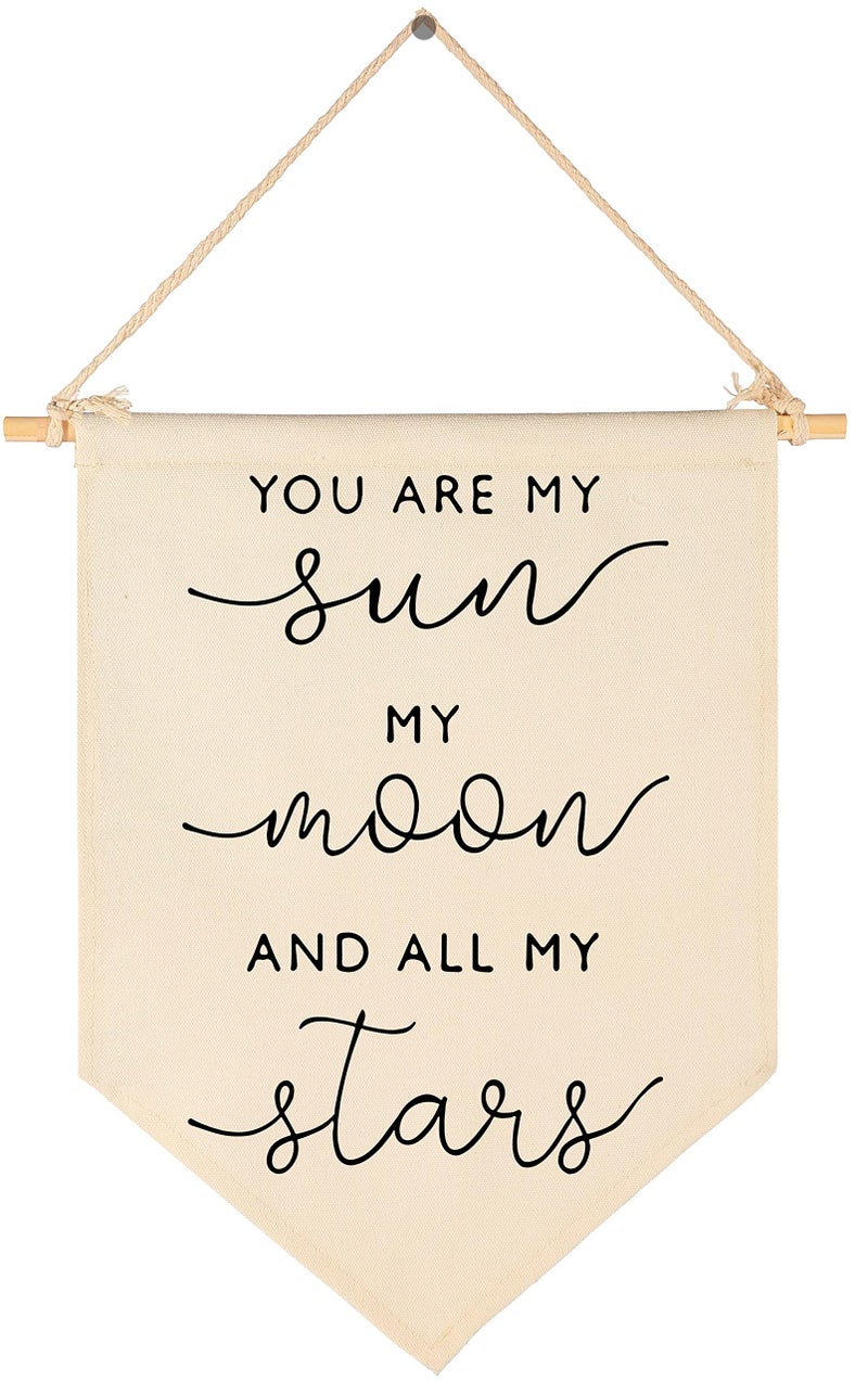 Nursery Wall ArtNursery Bedroom GiftMy Sun My Moon and All of My StarsCanvas Hanging Flag Banner Wall Sign Decor Gift for Baby Kids Girl Boy Teen Room Playroom Front Door