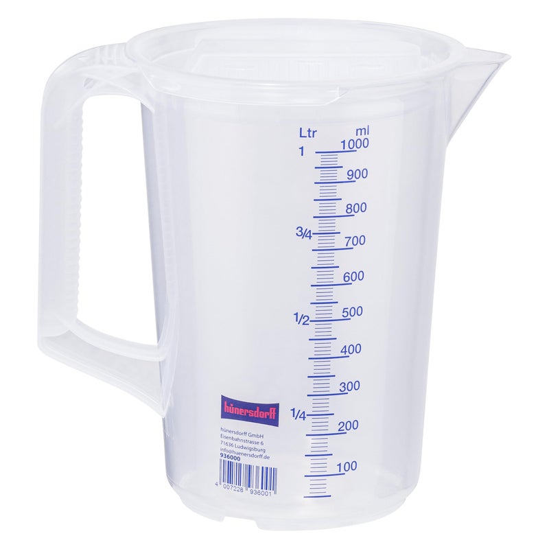 hünersdorff Transparent measuring jug, Plastic, Transparent/Blue, 1 L - Image 1