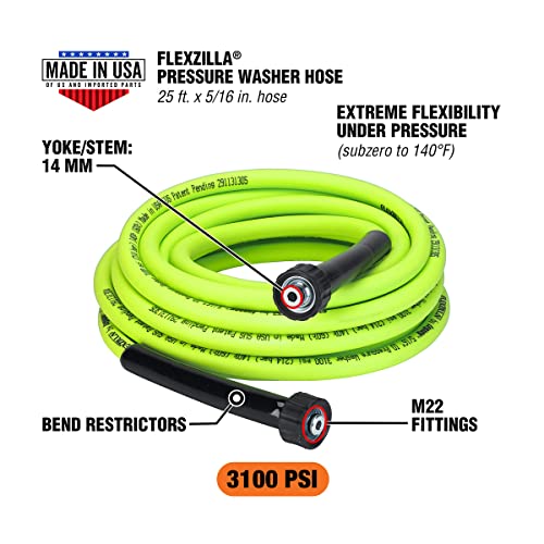 Flexzilla Pressure Washer Hose 5/16" 25' M22 3100PSI, ZillaGreen - HFZPW3525M-E - Image 2