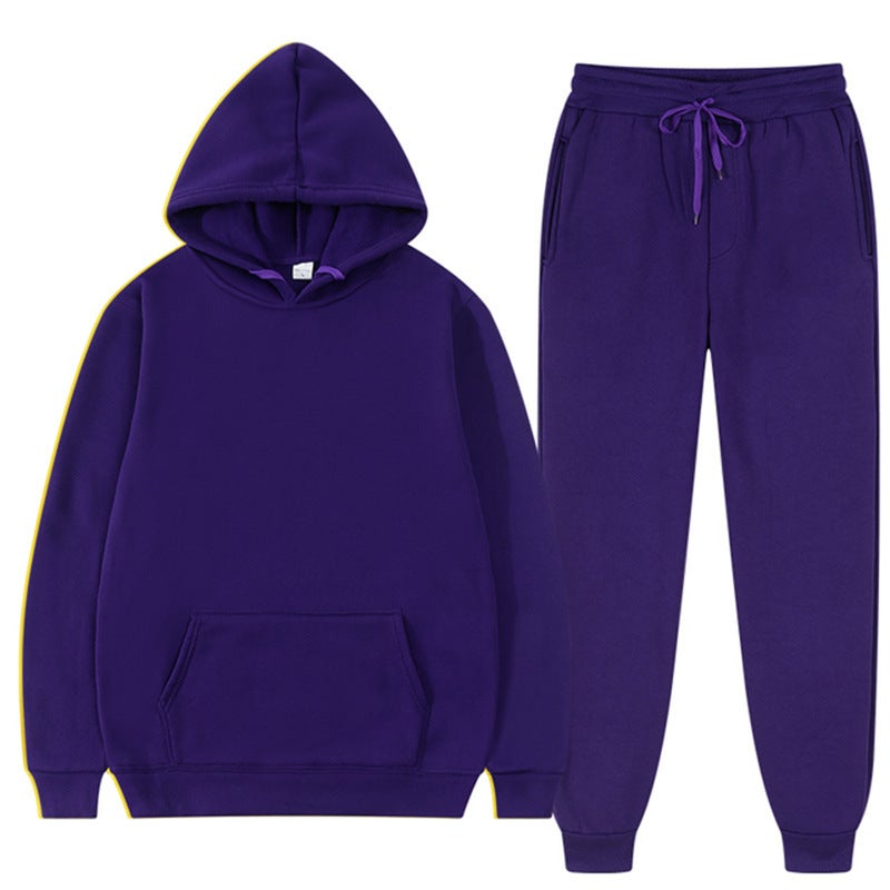2023 spring and autumn cross-border mens and womens casual European size blank solid color suit fleece loose sweater sweatpants two-piece set batch Purple 