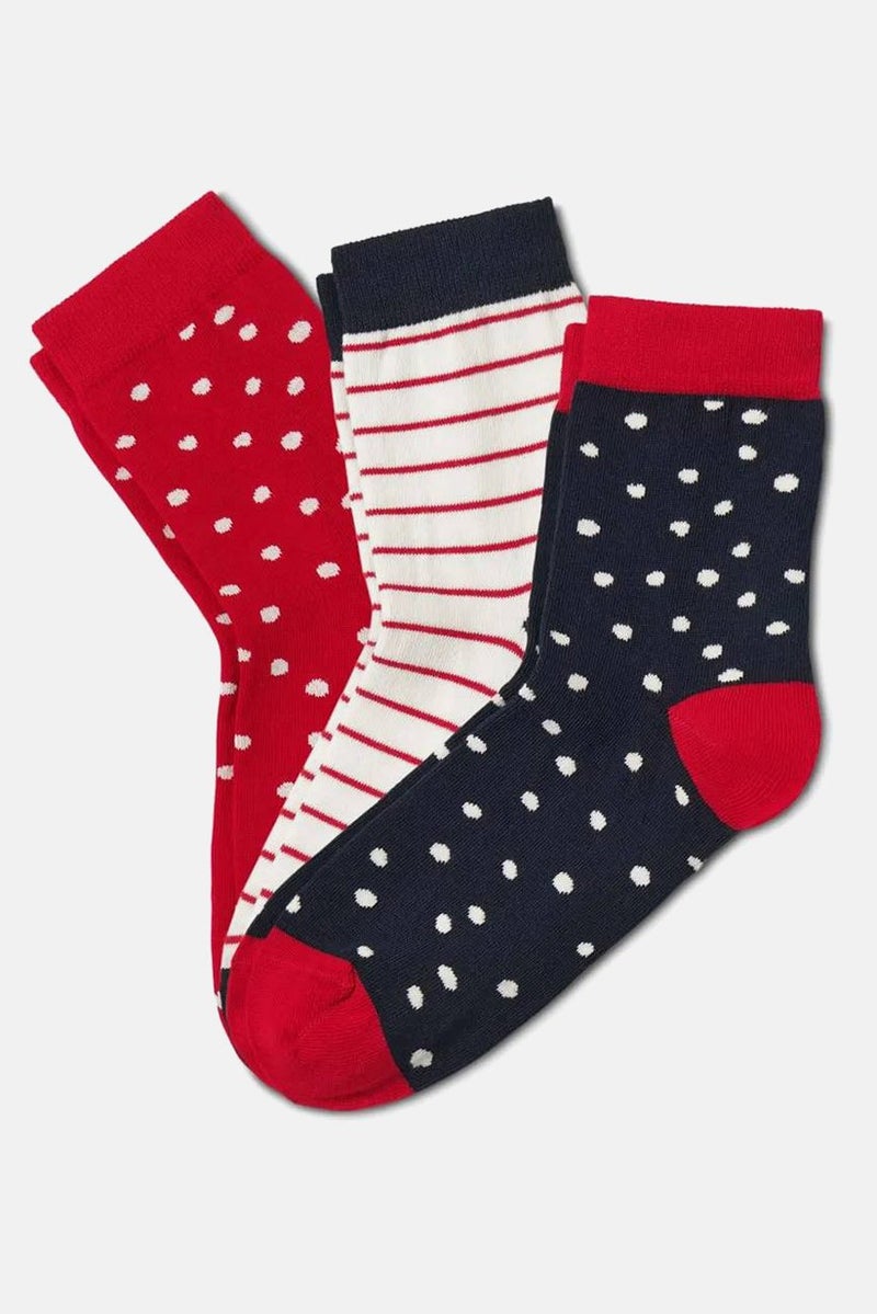 Tchibo Kid Boys 3 Pairs Polka Stripe Socks, Red and White and Navy  - Image 1