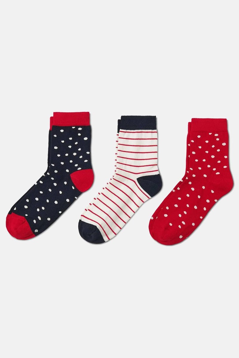Tchibo Kid Boys 3 Pairs Polka Stripe Socks, Red and White and Navy  - Image 2