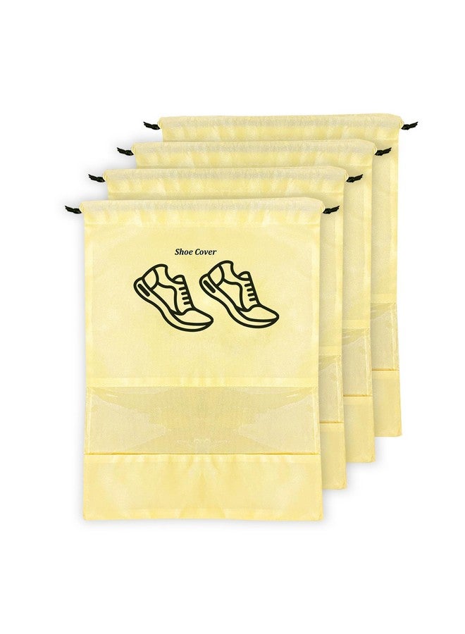 Xtore Portable Drawstring Shoe Cover with Transparent Window (Pack of 4, Cream) - Image 1