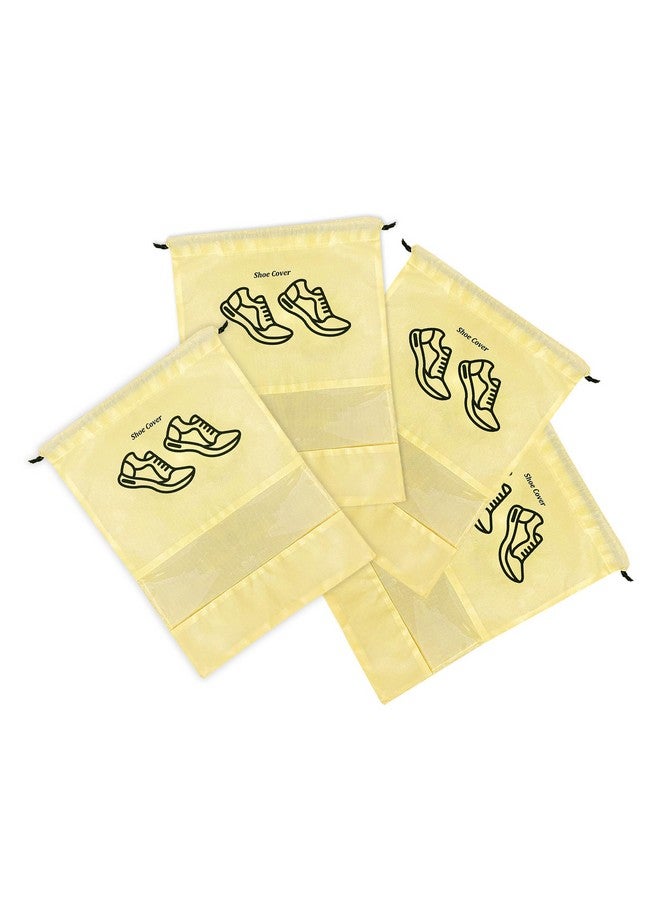 Xtore Portable Drawstring Shoe Cover with Transparent Window (Pack of 4, Cream) - Image 2