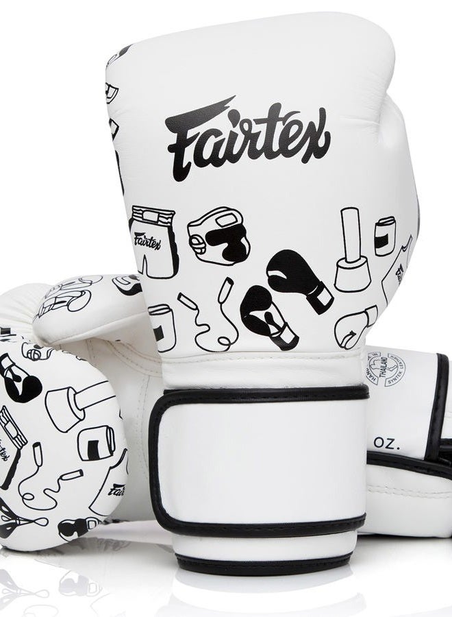 FAIRTEX BGV14 Muay Thai Boxing Microfibre Gloves for Men, Women, Kids | MMA Gloves, Kickboxing, Gym, Workout | Premium Quality, Light Weight & Shock Absorbent Boxing Gloves- (White Graffiti/14oz) - Image 1