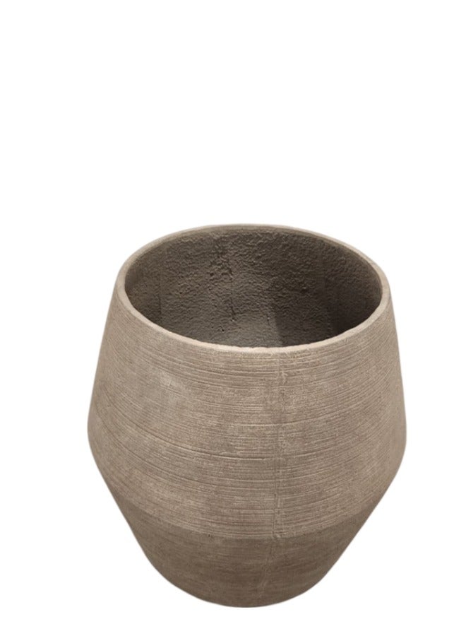 أصيص زرع خارجي من الخرسان  بتصميم دائري متين للاستخدام الخارجي والداخلي الأبعاد (55×55×53.5 سم) وباللون البني الفاتح. - Image 2
