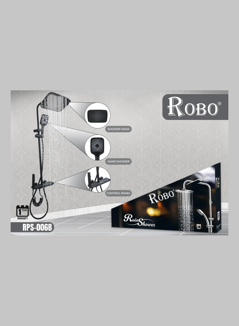 ROBO Elite Matte Black Shower System | Rectangular Rain Shower, Hand Spray, Faucet & Mixer | Premium Bathroom Suite  - Image 1