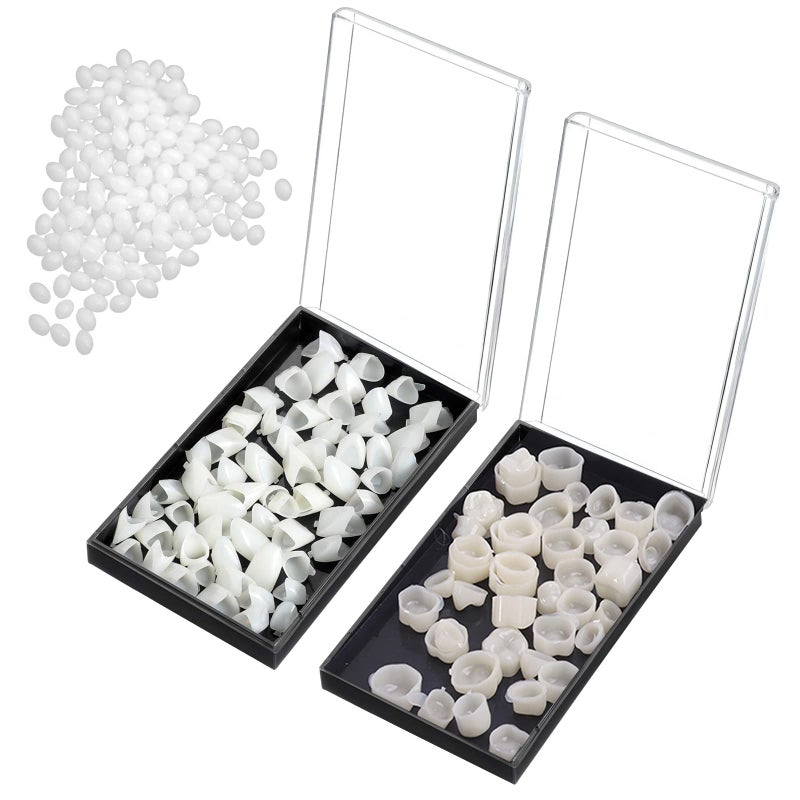 Ceonam 120 Pieces Fake Tooth Cap Crown Veneers Front Back Anterior and Molar Posterior Teeth with Thermal Beads Cap Filler for Teaching or DIY 50pcs Front and 70pcs Back