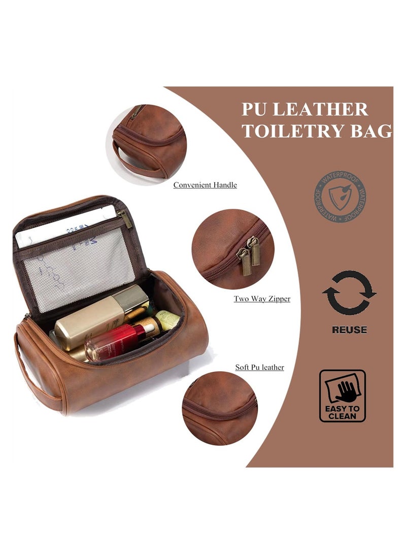SYOSI Travel Toiletry Bag, PU Leather Toiletry Bag for Women and Men, Large Water-resistant Toiletries Bathroom Shaving Bags,  Portable Makeup Organizer Bag, Travel Essentials & Organizers - Image 3