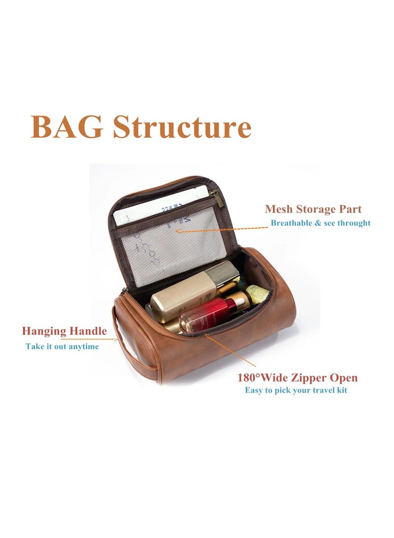 SYOSI Travel Toiletry Bag, PU Leather Toiletry Bag for Women and Men, Large Water-resistant Toiletries Bathroom Shaving Bags,  Portable Makeup Organizer Bag, Travel Essentials & Organizers - Image 4