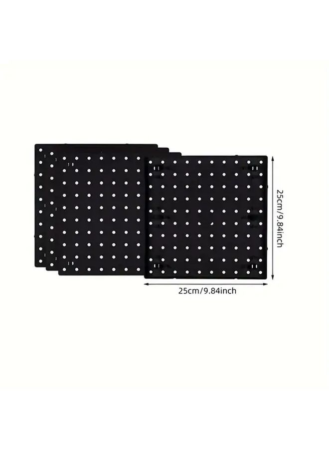 4 Pack Black Pegboard 25x25cm Perforated Board with 20 Hooks 1 Inch Hole Spacing Wall Mountable Nailable Versatile Organizer For Garage Storage Rack Organizer For Tools Parts Keys Crafts Hanging Shelf - Image 3
