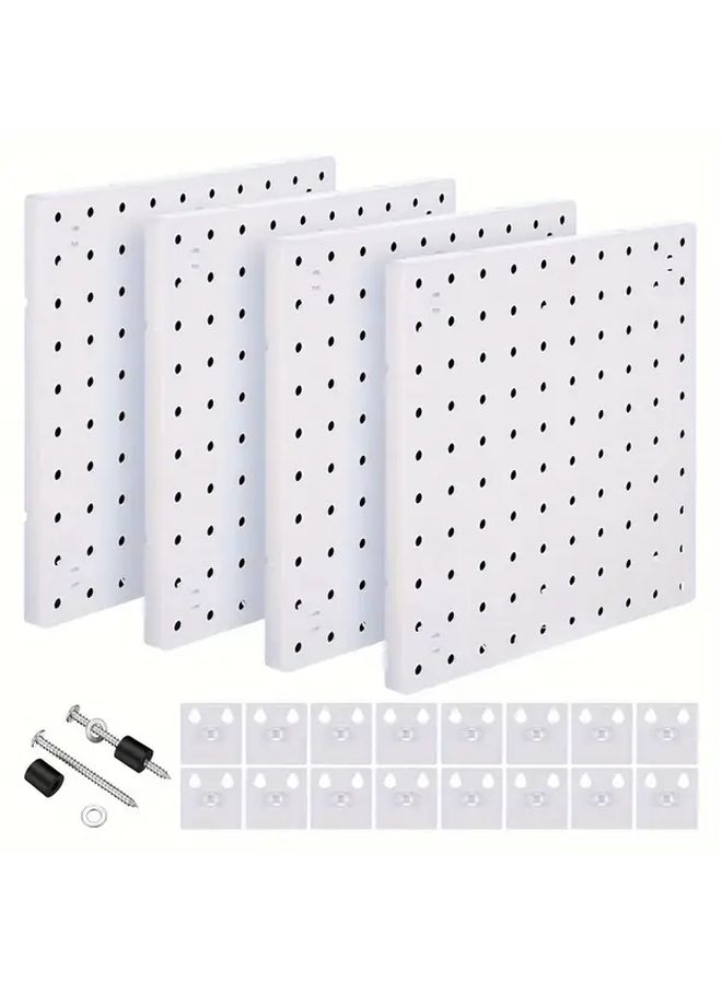 4 Pack Black Pegboard 25x25cm Perforated Board with 20 Hooks 1 Inch Hole Spacing Wall Mountable Nailable Versatile Organizer For Garage Storage Rack Organizer For Tools Parts Keys Crafts Hanging Shelf - Image 1