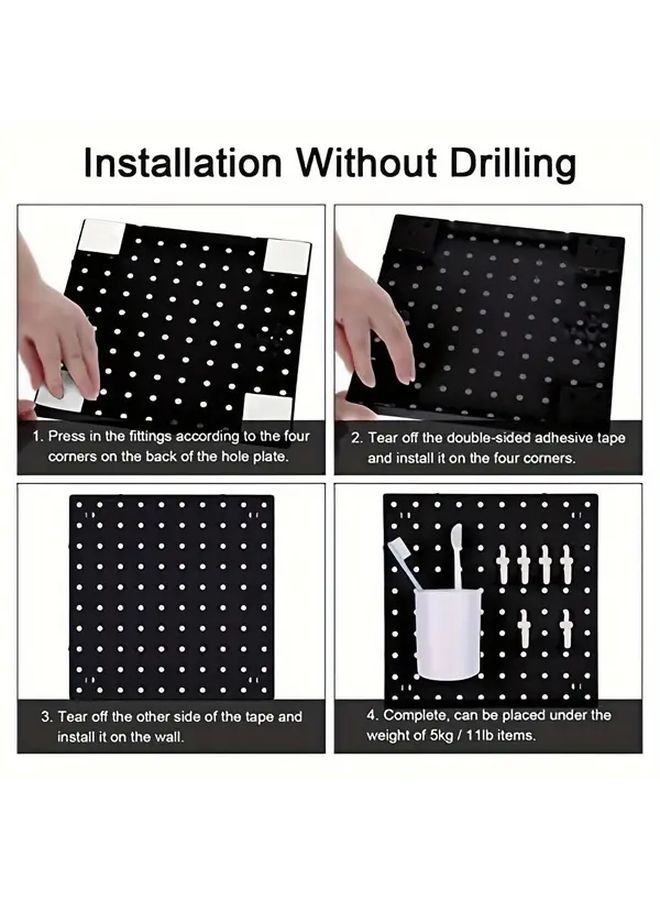 4 Pack Black Pegboard 25x25cm Perforated Board with 20 Hooks 1 Inch Hole Spacing Wall Mountable Nailable Versatile Organizer For Garage Storage Rack Organizer For Tools Parts Keys Crafts Hanging Shelf - Image 4