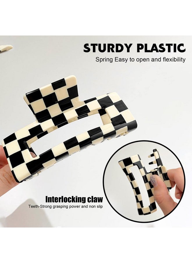 AEGYPIUS - Checker Claws Tortoise Barrettes Claw Clips For Women Checkered Hair Clip Hair Claw Clips Square Hair Clips Noslip Grip Lattice Claw Clip Clamp Large Hair Accessories For Girls (Square) - Image 1