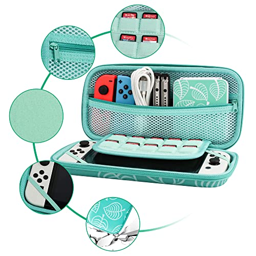 GLDRAM Green Carrying Case Bundle for Nintendo Switch and OLED Modle Switch Travel Bag Protector for Animal Leaf Crossing Carrying Accessories Kit with Strap Game Card Case Holder Thumb Caps - Image 3