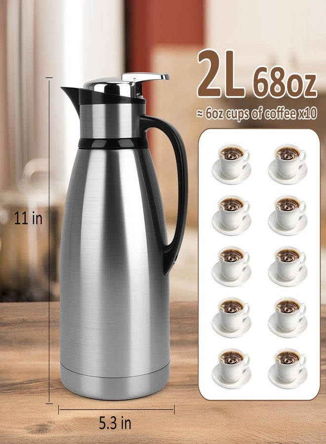 ShineMe Coffee Carafe Insulated 68oz(2L), Stainless Steel Coffee Pot for Keeping Hot, Double Walled Vacuum Hot Water & Coffee Dispenser with Airtight Lid, 12H Heat/24H Cold Retention - Image 2