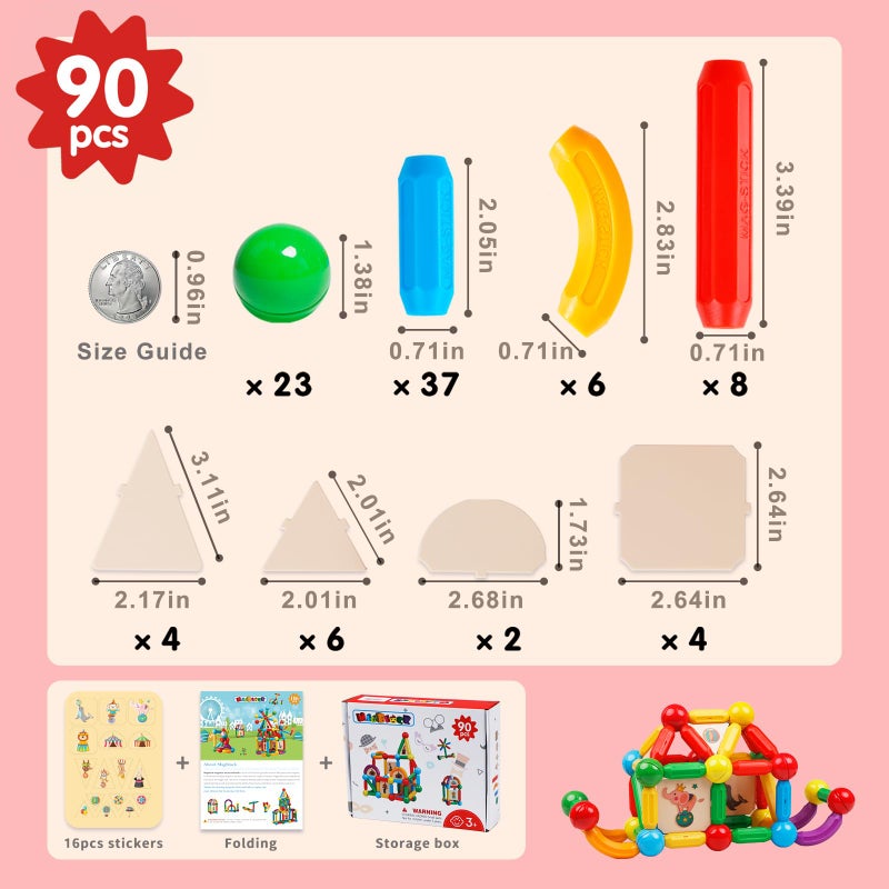MAGBLOCK 90PCS Magnetic Building Sticks Toy Building Blocks Gift for Boys and Girls Magnet Sticks Balls and Rods Sets Sensory Montessori Toys for Preschool Toddlers Kids - Image 3