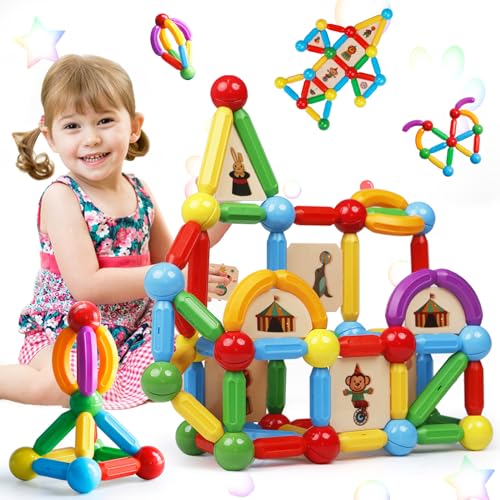 MAGBLOCK 90PCS Magnetic Building Sticks Toy Building Blocks Gift for Boys and Girls Magnet Sticks Balls and Rods Sets Sensory Montessori Toys for Preschool Toddlers Kids - Image 1