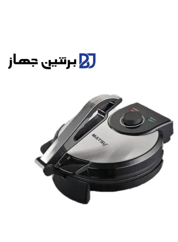 MATSU 10-Inch Electric Roti Maker – 1200W Non-Stick Chapati Press with Durable Stainless Steel Body, Adjustable Temperature Control, Dual Indicator Lights for Power & Ready Status, Safety Lock, Easy Cleaning Non-Stick Plates, Instruction Manual Included – 220-240V Kitchen Appliance – Black  - Image 3