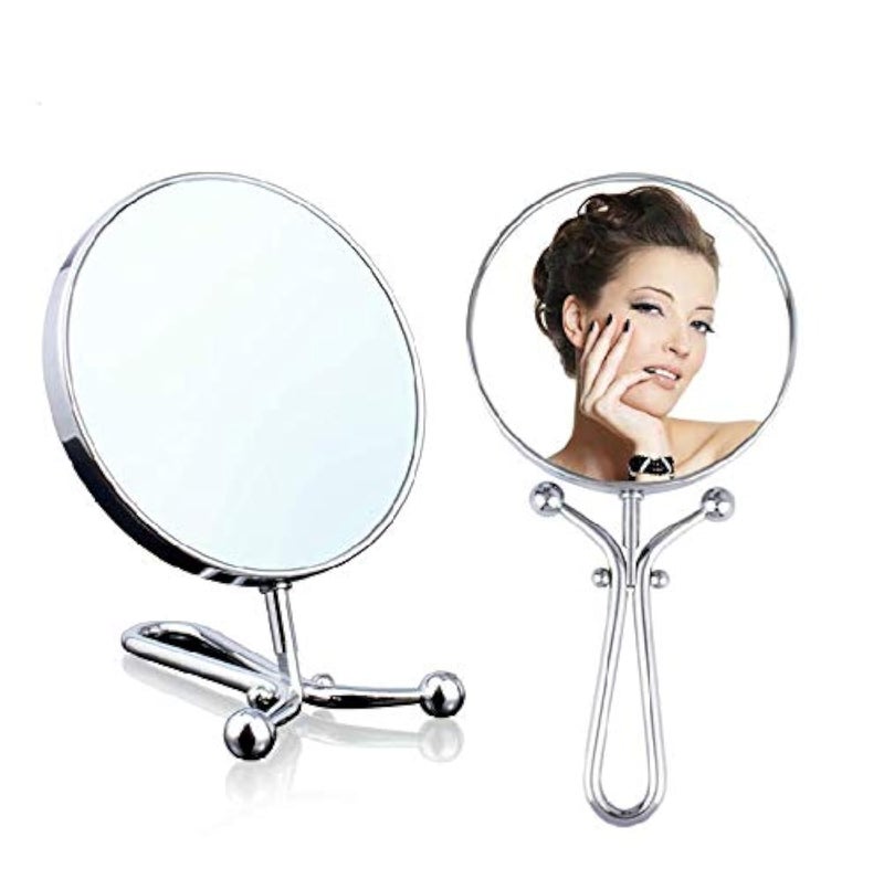 Mia Mia Mirror 10x/1x Magnification, Double-Sided Folding Vanity Mirror, 3 in 1 Handheld + Table + Wall, Silver Polished Chrome Finish, 11.5 Inches L, for Women, Hair Stylists, Cosmetologists, Travel  - Image 1