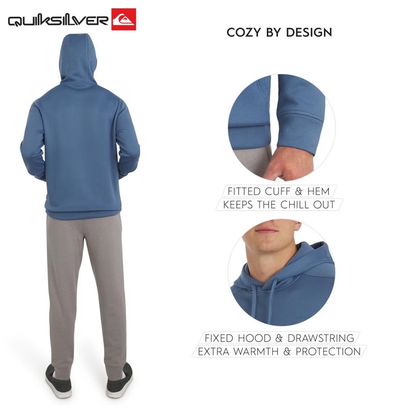 Quiksilver Men's Regular Fit Active Performance Heavyweight Jacquard Mesh and Polar Fleece Pullover Hoodie, Elemental Blue, Large - Image 4