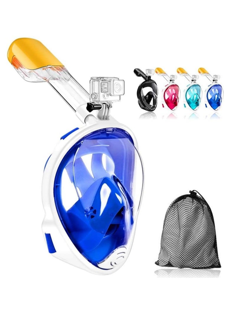 SportQ - SportQ 180 Degree Full Face Snorkeling Mask with Detachable Camera Holder, Anti-fouling, Adjustable Head Straps, Professional Snorkeling Set for Adults and Youth blueS/M - Image 1