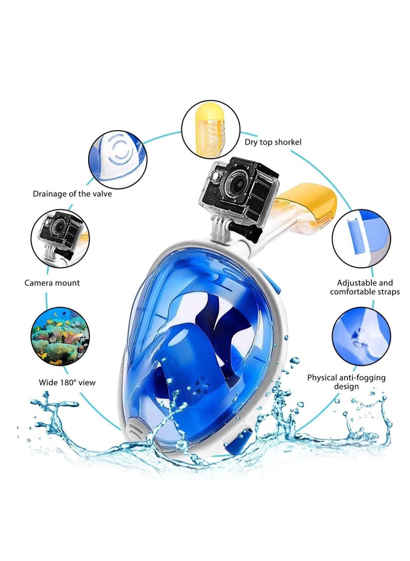 SportQ - SportQ 180 Degree Full Face Snorkeling Mask with Detachable Camera Holder, Anti-fouling, Adjustable Head Straps, Professional Snorkeling Set for Adults and Youth blueS/M - Image 1
