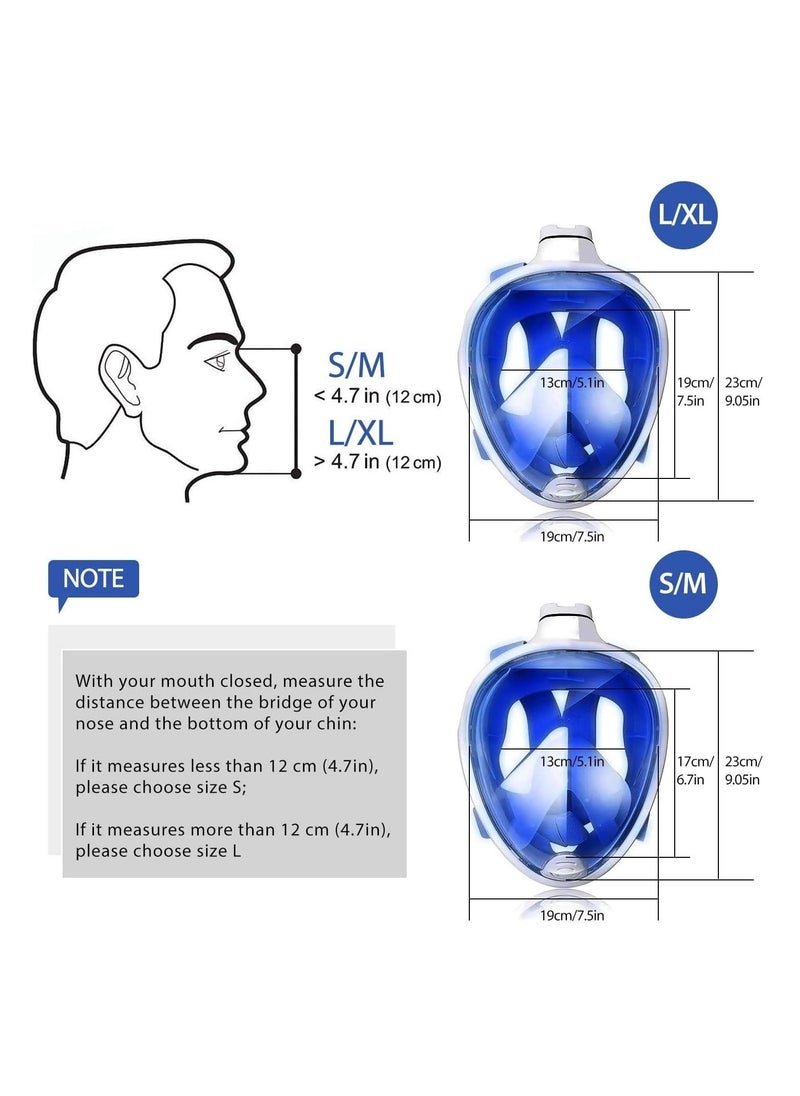 SportQ - SportQ 180 Degree Full Face Snorkeling Mask with Detachable Camera Holder, Anti-fouling, Adjustable Head Straps, Professional Snorkeling Set for Adults and Youth blueS/M - Image 1