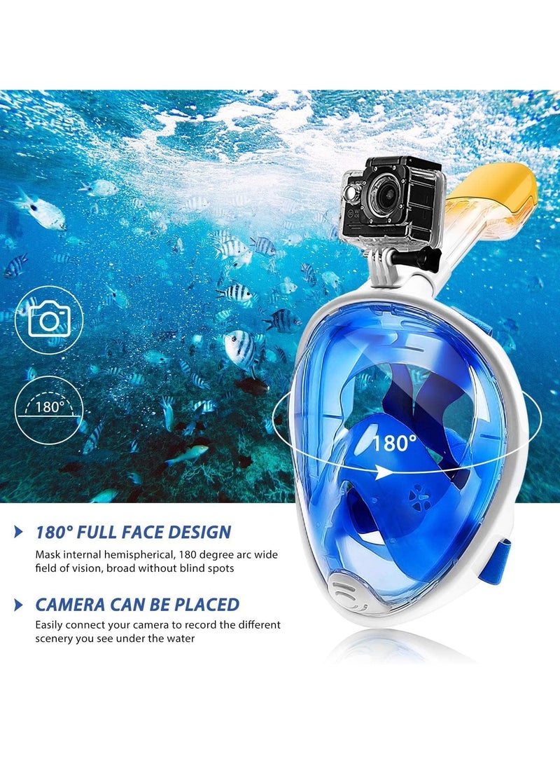 SportQ - SportQ 180 Degree Full Face Snorkeling Mask with Detachable Camera Holder, Anti-fouling, Adjustable Head Straps, Professional Snorkeling Set for Adults and Youth blueS/M - Image 1